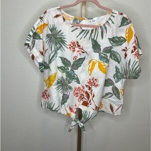 GAP Floral Print Linen Blouse Top Large